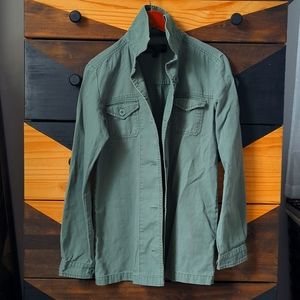 VANS Olive Green Washed Denim Button Down Shirt Shacket Collared Jacket Small